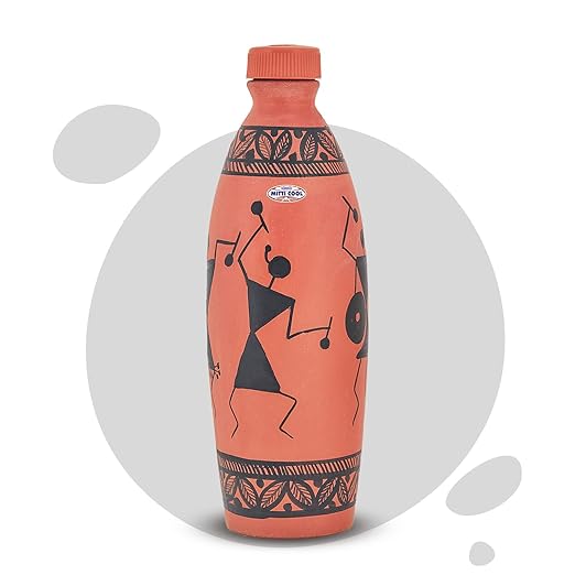 Clay Water bottle 1 Liter Warli Timpany Design