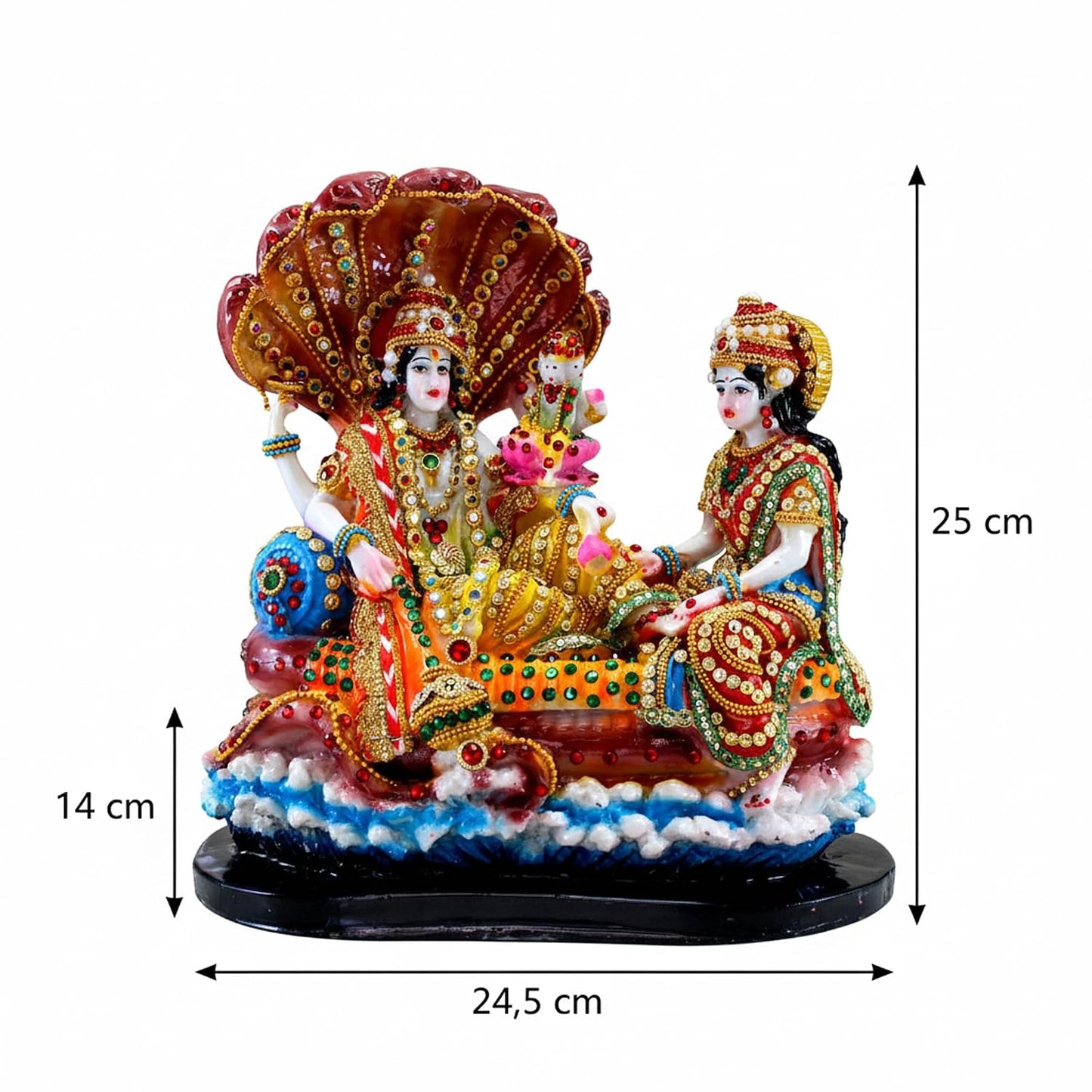 Colorful resin Vishnu Lakshmi decorative statue with Sheshnag backdrop-ArtyCraftz.com