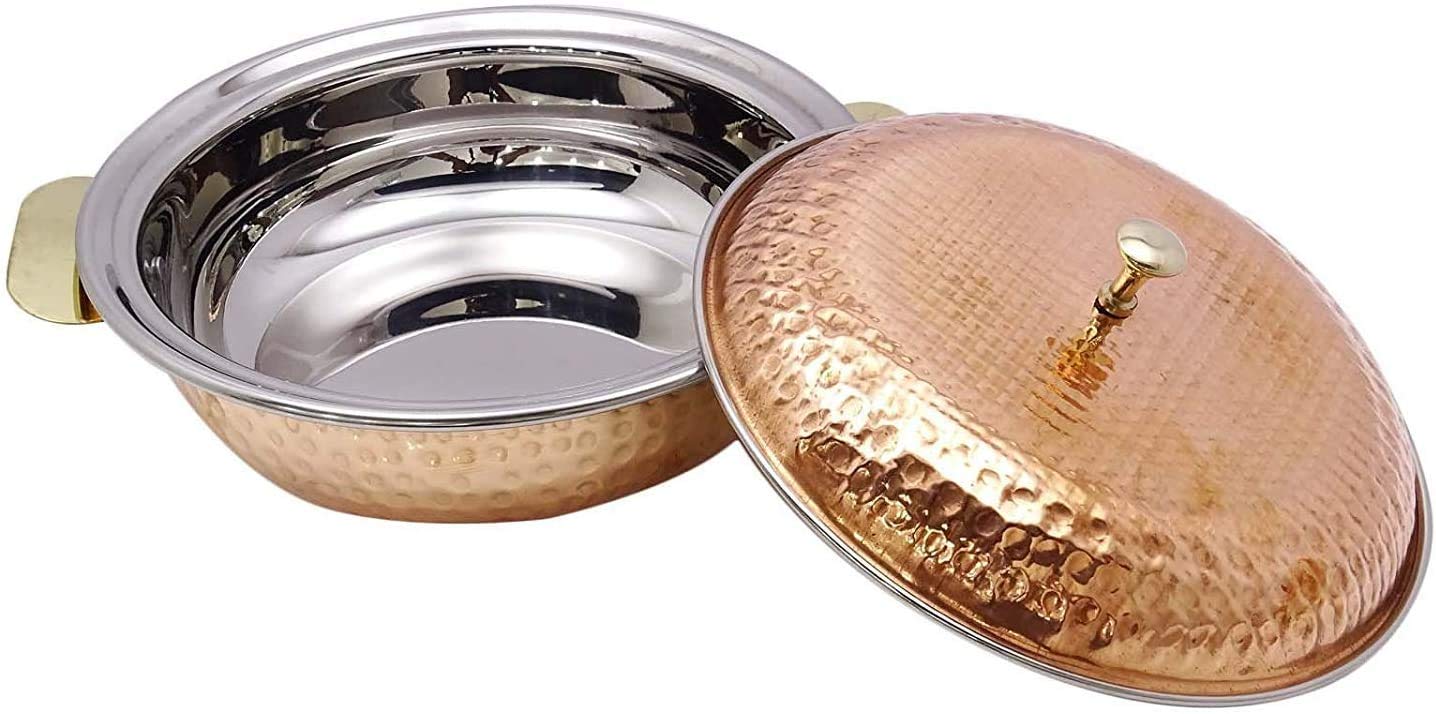 Copper Handi with Lid and Serving Spoon, Tableware & Serveware