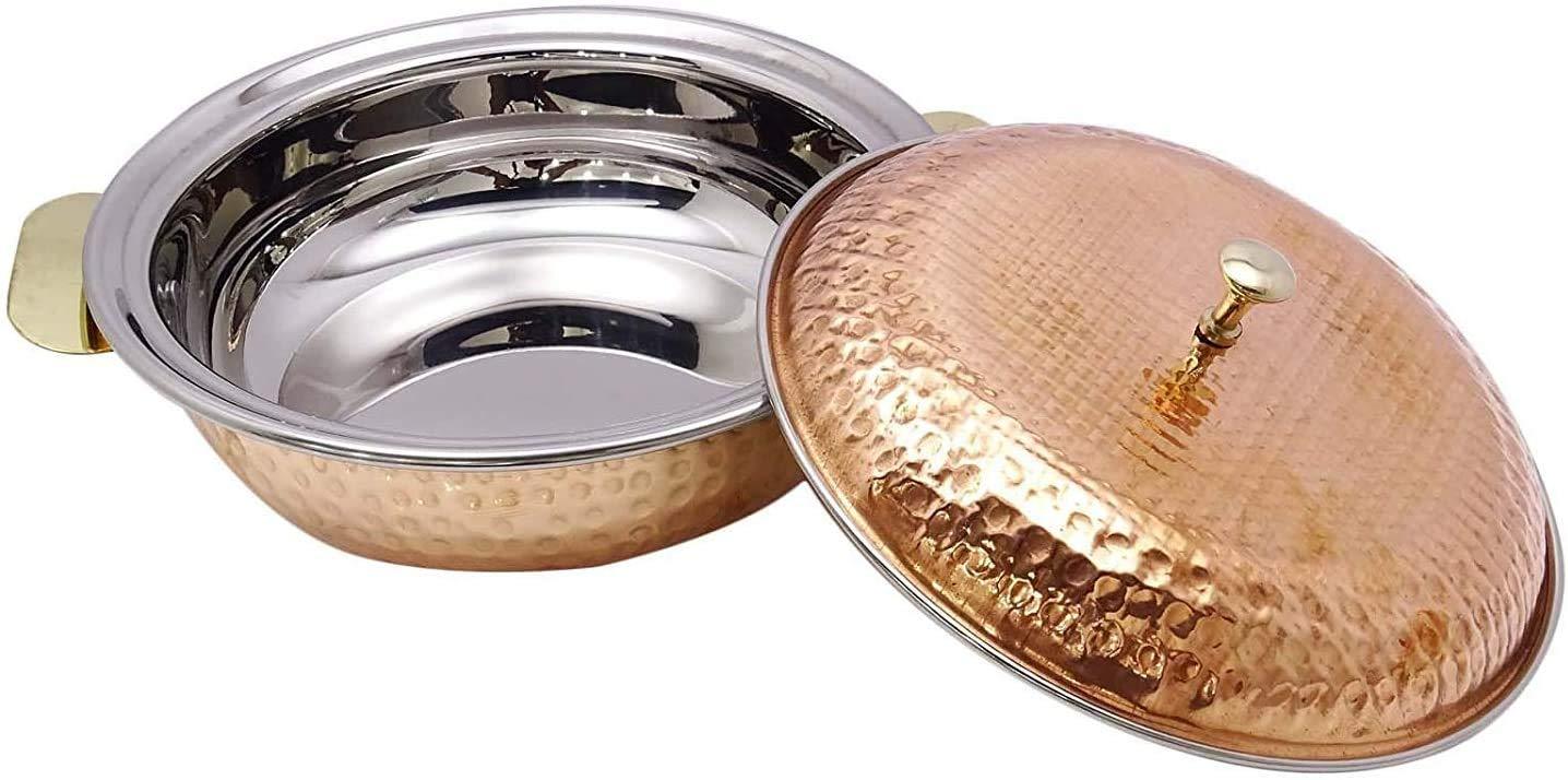 Copper Handi with Lid and Serving Spoon, Tableware & Serveware