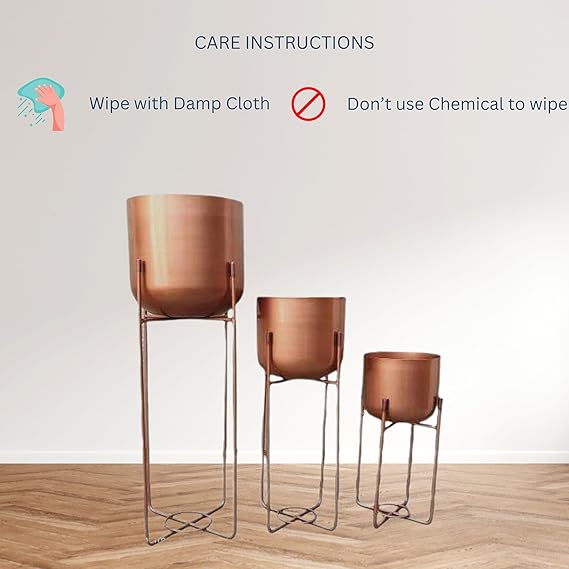 Copper Pot with Copper Stand Set of 3