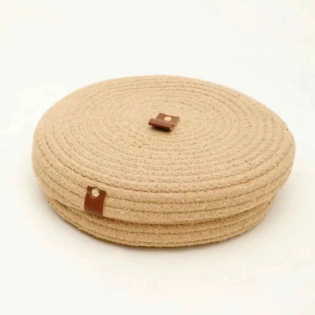 Cotton Rope Round Basket Set with Lid – Handmade Organizer & Serving Tray Set (5 Pieces)
