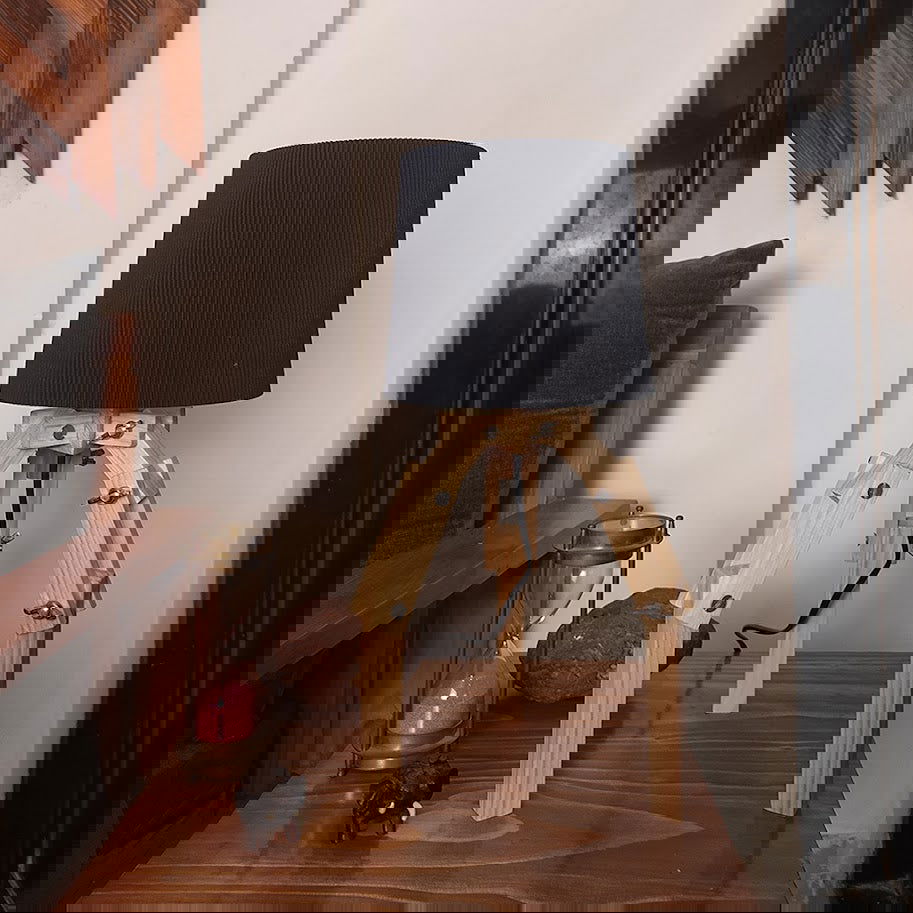 Crawler Beige Wooden Table Lamp with Black Fabric Lampshade - ArtyCraftz.com