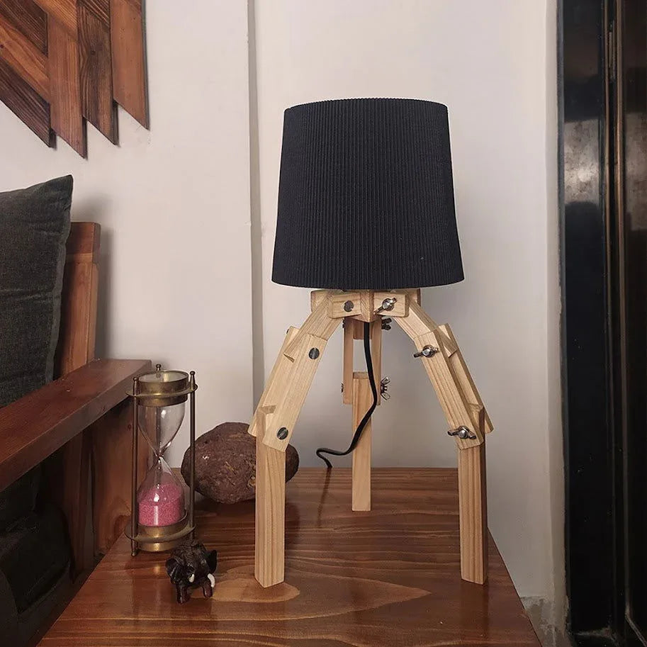Crawler Beige Wooden Table Lamp with Black Fabric Lampshade - ArtyCraftz.com