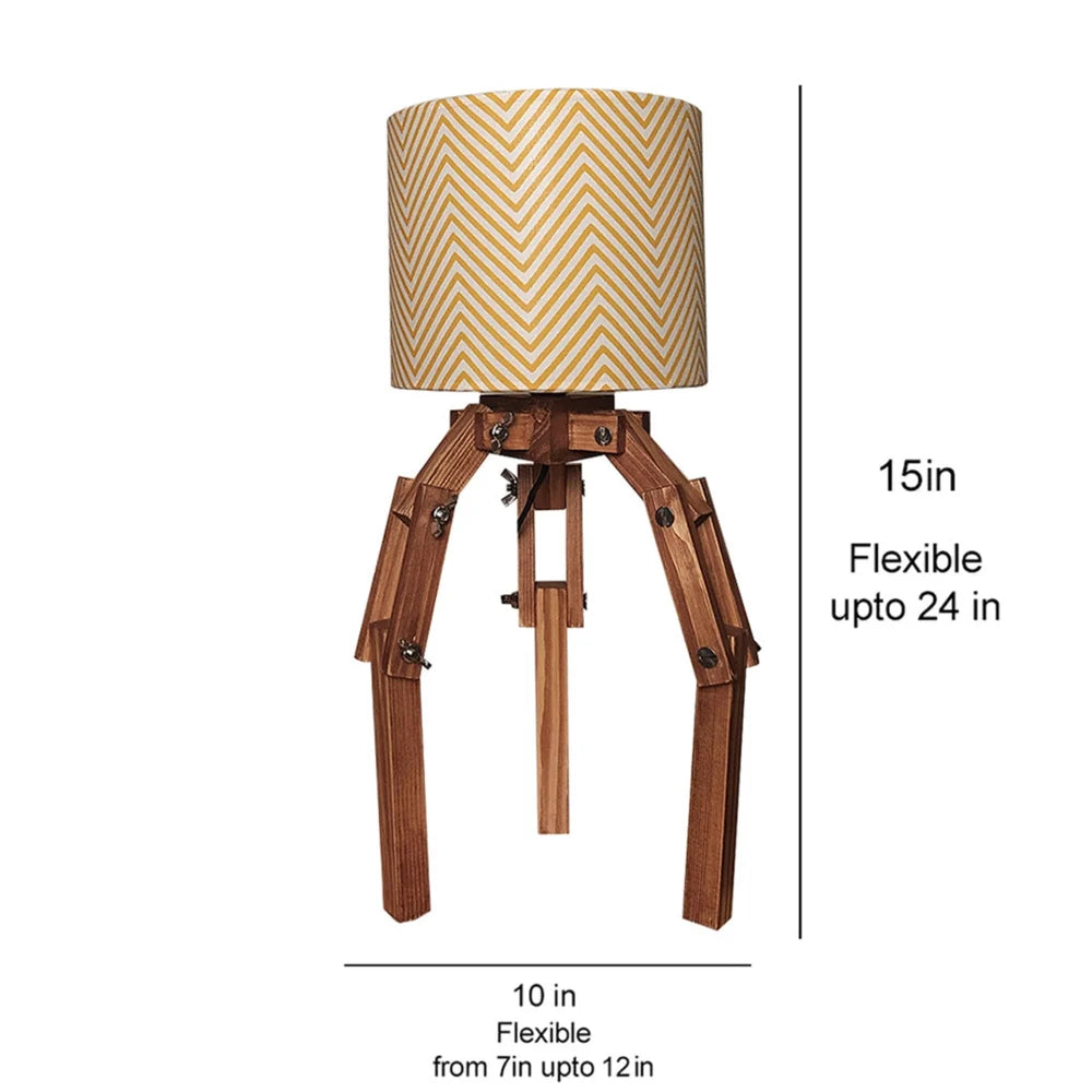 Crawler Brown Wooden Table Lamp with Yellow Printed Fabric Lampshade - ArtyCraftz.com