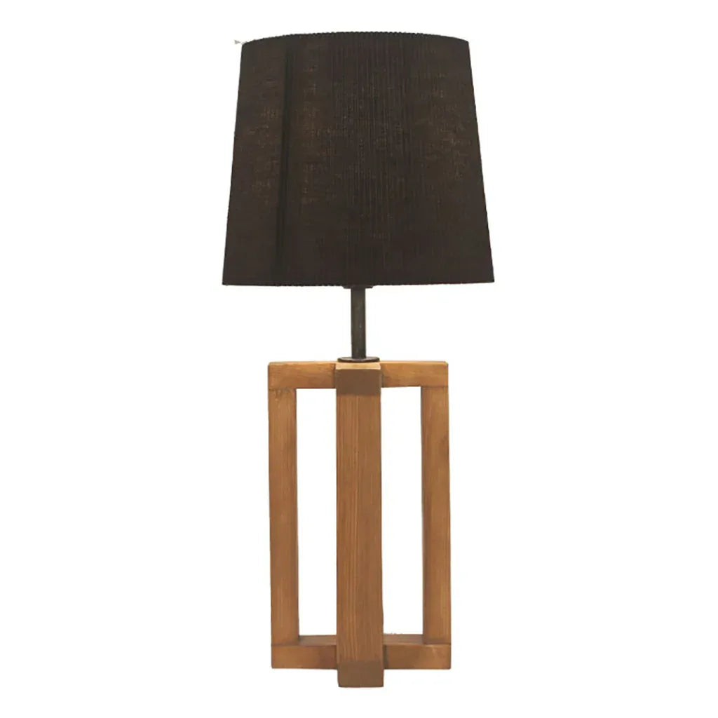 Criss Cross Brown Wooden Table Lamp with Yellow Printed Lampshade - ArtyCraftz.com