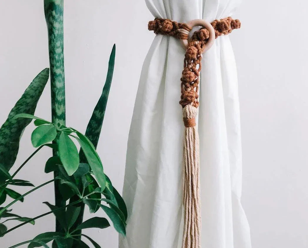 Curtain Tiebacks Natural Cotton Tassel Leaf Ropes Handmade Window Decorative Tiebacks Simple Knot Cord Tie Band Brown Color - ArtyCraftz.com