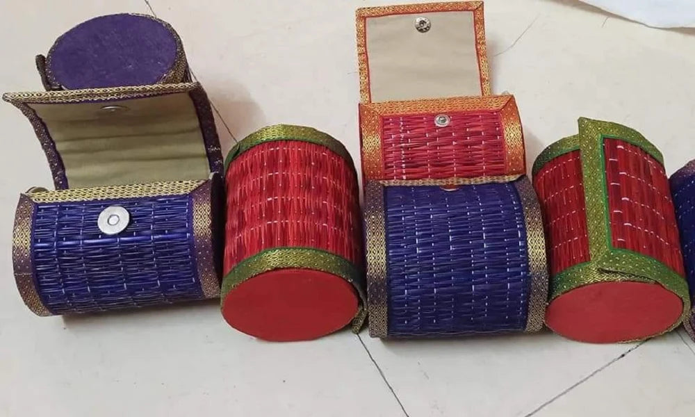 Cylindrical Korai Mat Bangle Box