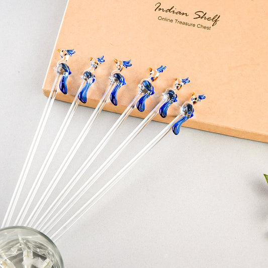 Decorative Blue Peacock Glass Cocktail Stirrers-ArtyCraftz.com