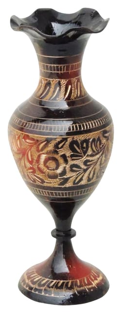 Decorative Engraved Black Brass Floral Vase-ArtyCraftz.com