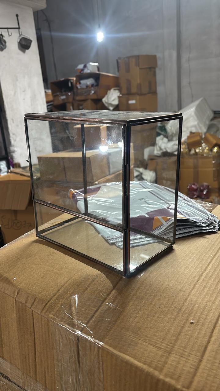 Decorative Glass Terrarium with Black Metal Frame Live Image