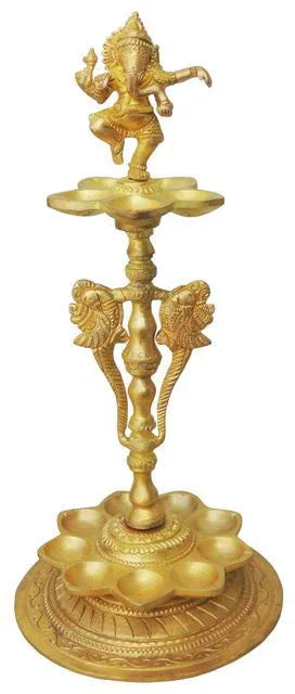 Decorative Oil Lamp with Dancing Ganesha on Top for Pooja and Gifting for House Warming 6*6*12.5 Inches - ArtyCraftz.com
