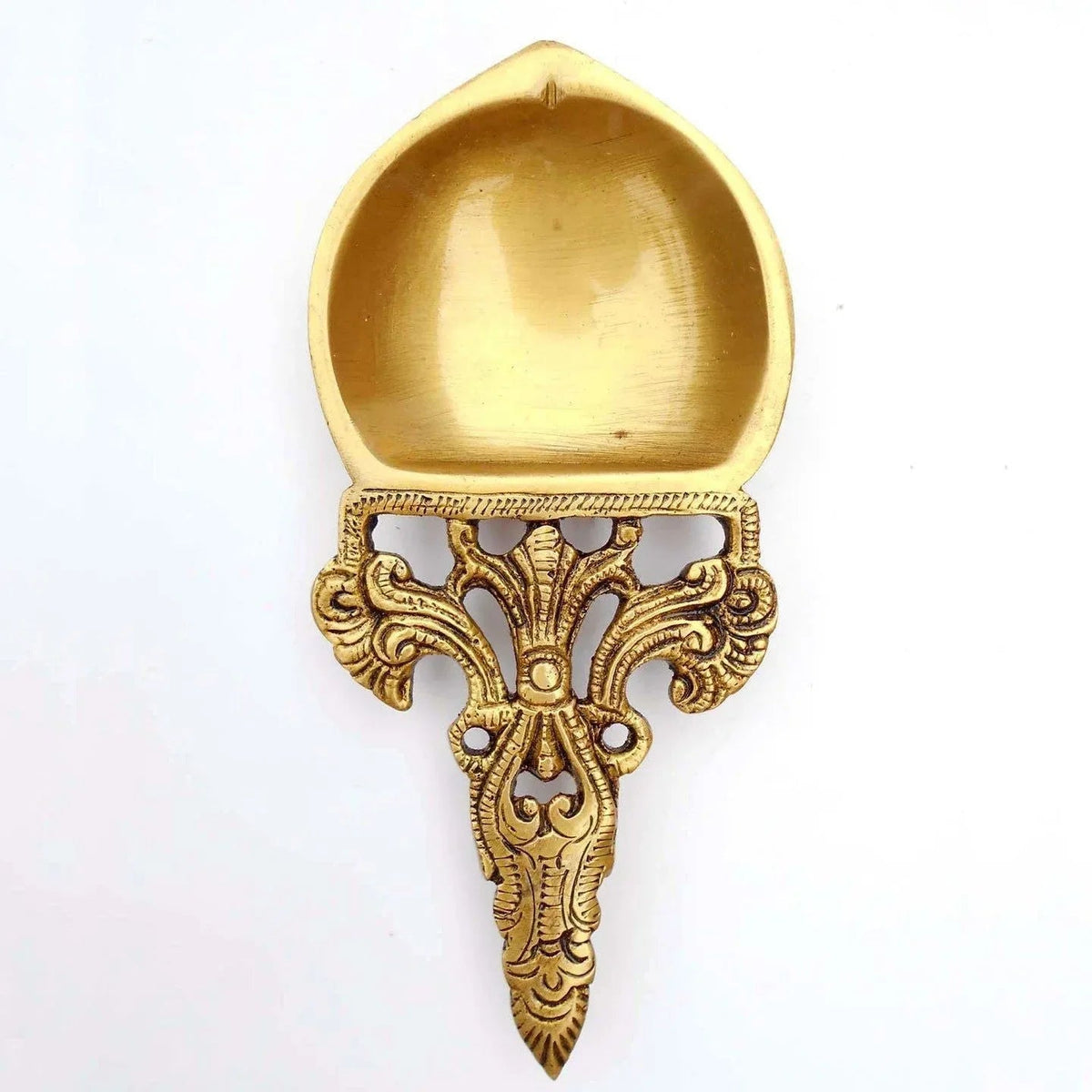 Decorative and Carved Brass Made Designer Hawan Spoon Oil Diya Antique Yellow Finish - ArtyCraftz.com
