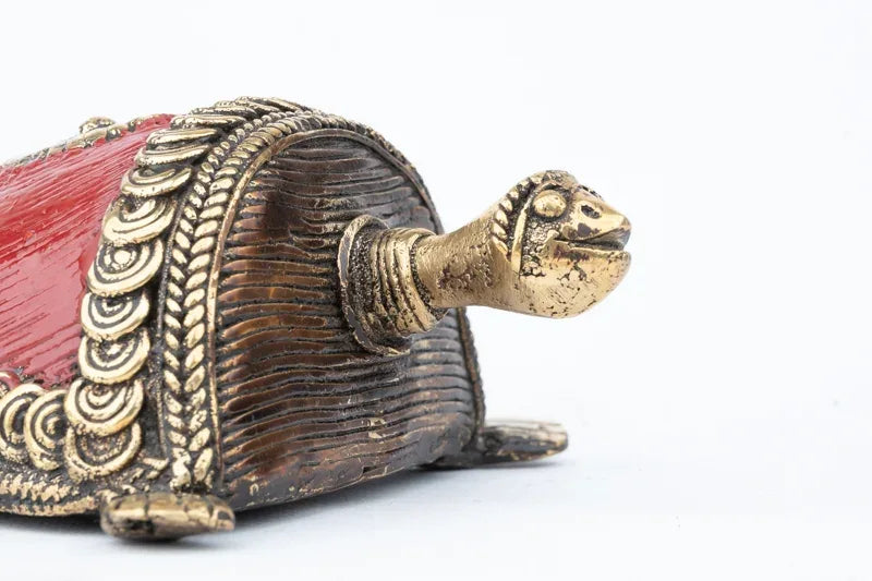 Dhokra Art Red Turtle Showpiece