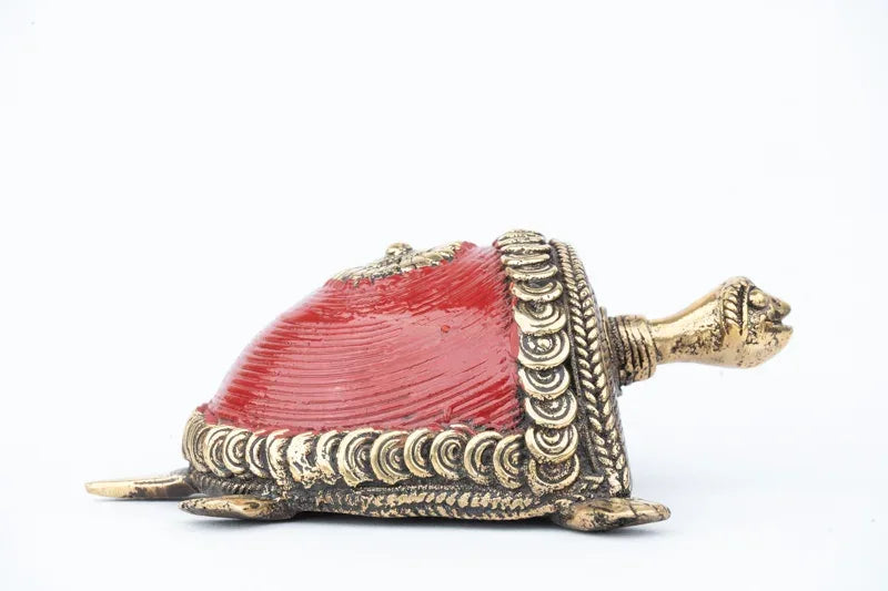 Dhokra Art Red Turtle Showpiece