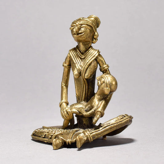 Dhokra Art Tribal Mother with Baby Showpiece-ArtyCraftz.com