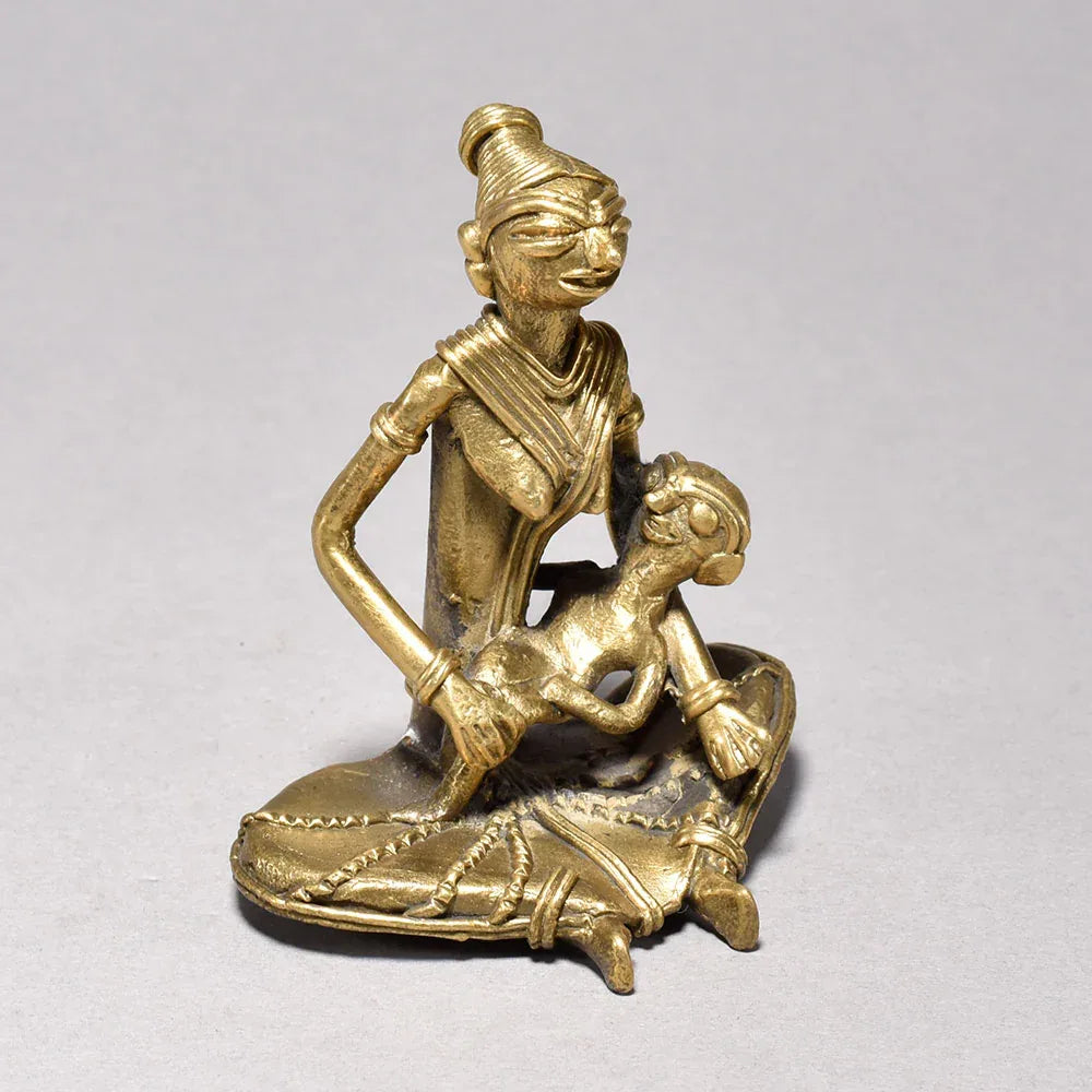 Dhokra Art Tribal Mother with Baby Showpiece-ArtyCraftz.com