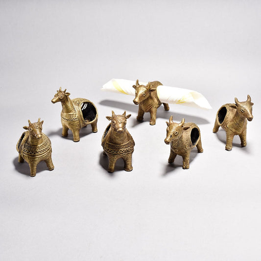 Dhokra Brass Bull Napkin Holder Set of 6-ArtyCraftz.com