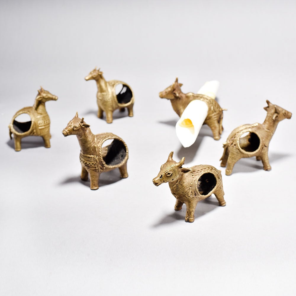 Dhokra Brass Bull Napkin Holder Set of 6-ArtyCraftz.com