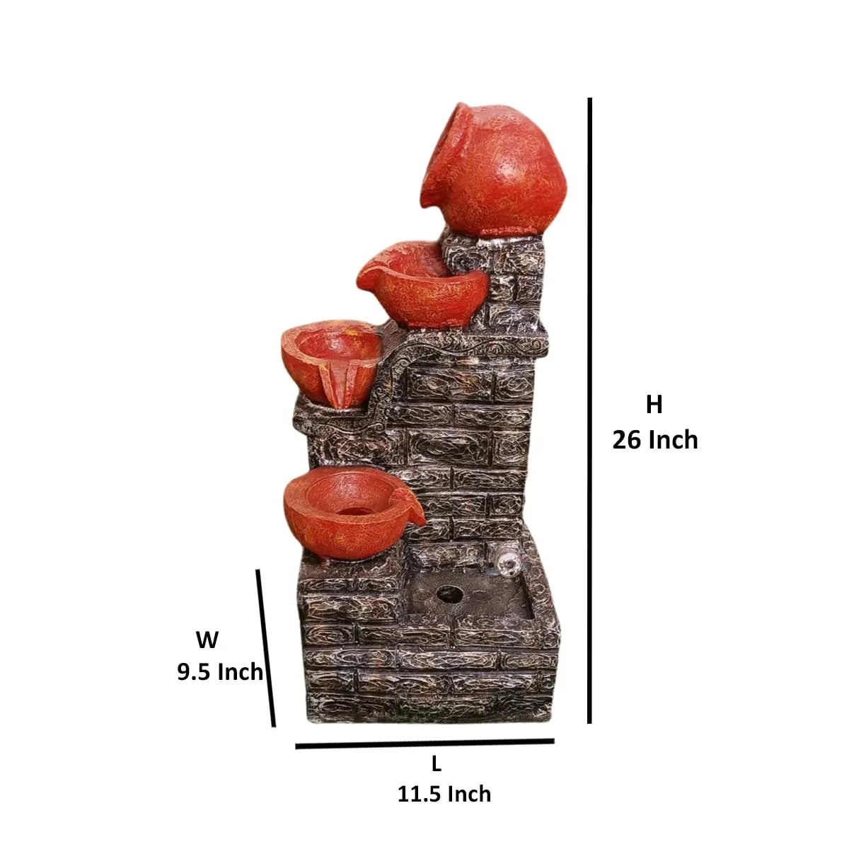Divine Cascading 4 Diyas Resin Water Fountain-ArtyCraftz.com