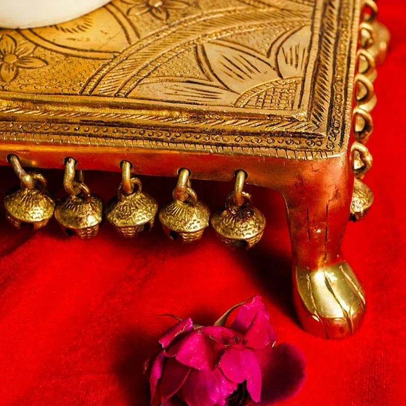 Divine Floral Brass Chowki with Bells-ArtyCraftz.com