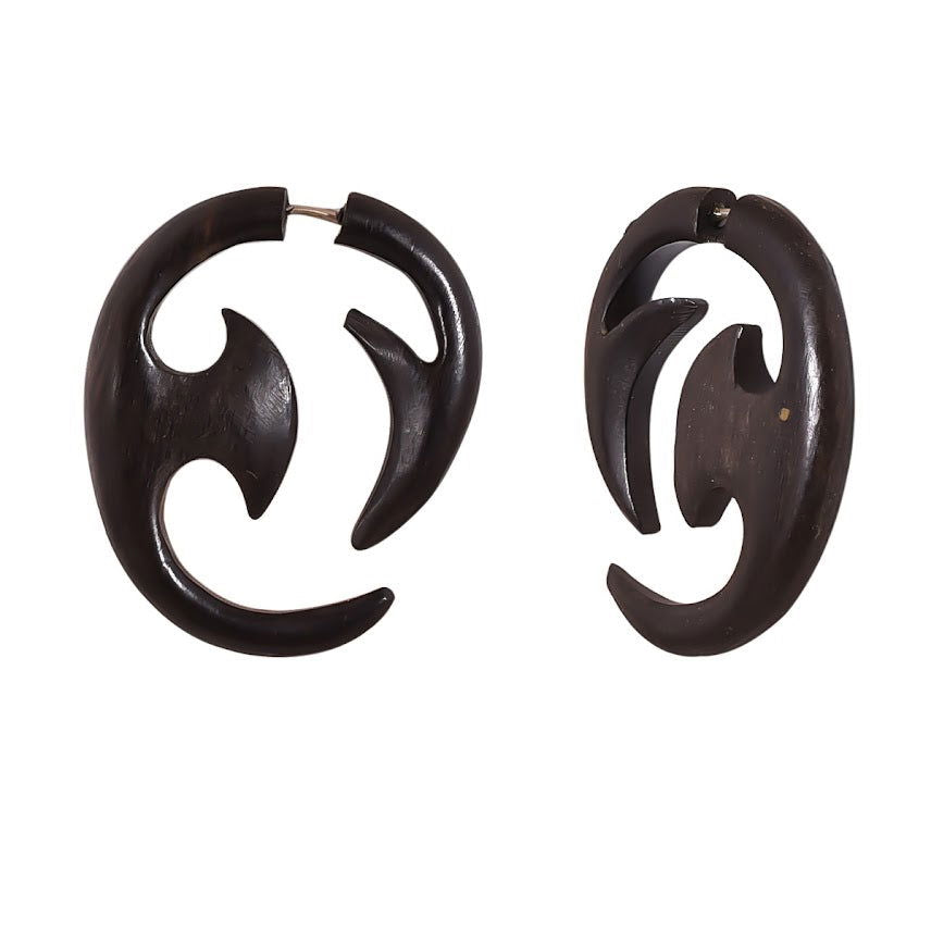 Divine Tatoo Wooden Tribal Fake Gauge Earrings 1.5" - ArtyCraftz.com