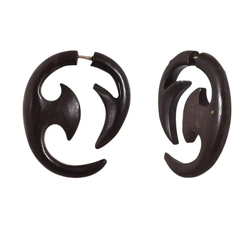 Divine Tatoo Wooden Tribal Fake Gauge Earrings 1.5" - ArtyCraftz.com