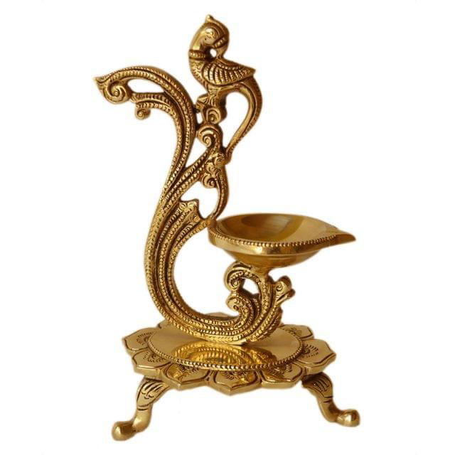 Brass Peacock Diya Stand for Housewarming/Diwali Gift 5.2*3.6*8 Inches - ArtyCraftz.com