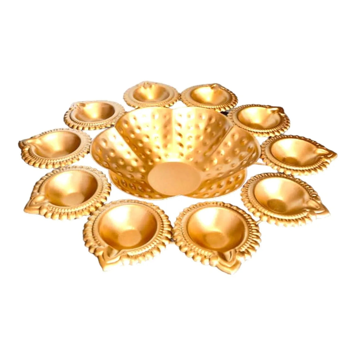 Diya Rangoli Urli in white background top view