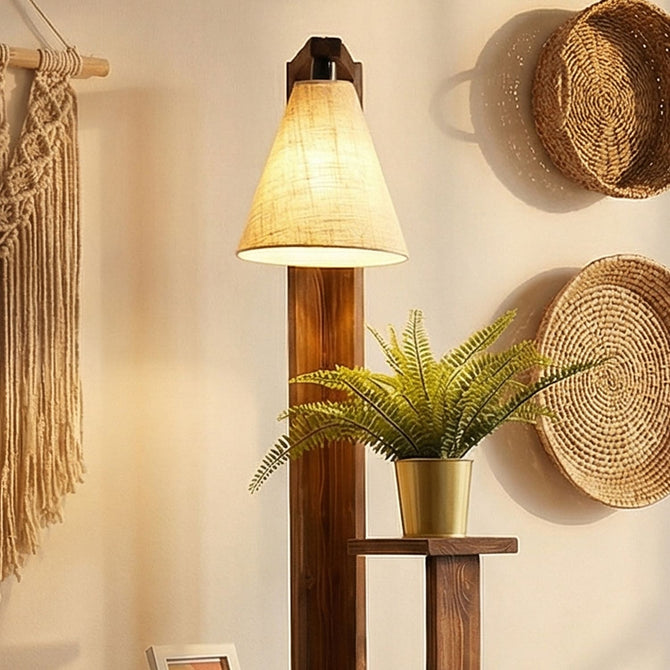 Rustic Pine Wood Floor Lamp with Multi-Tier Display Shelves-artycraftz.com