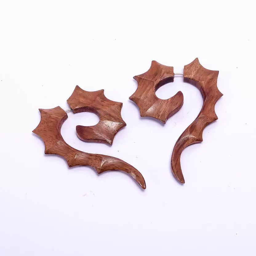 Dragon Spiral Tribal Wooden Earring Top View