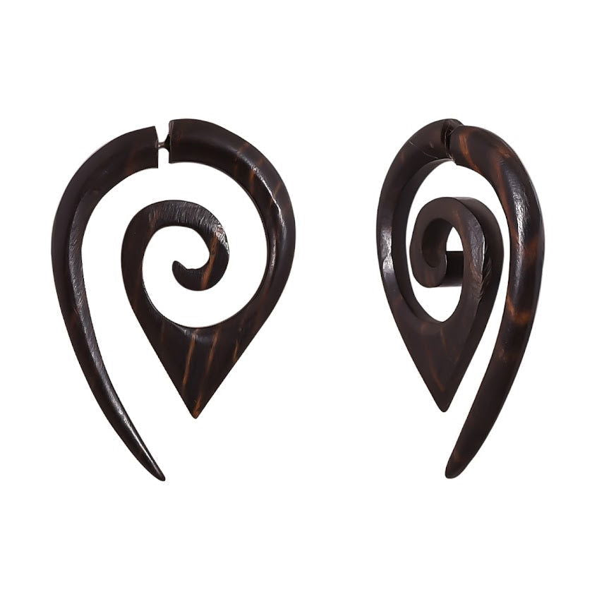 Dragon Tattoo Tribal Fake Guage black wooden earrings 1.7" - ArtyCraftz.com