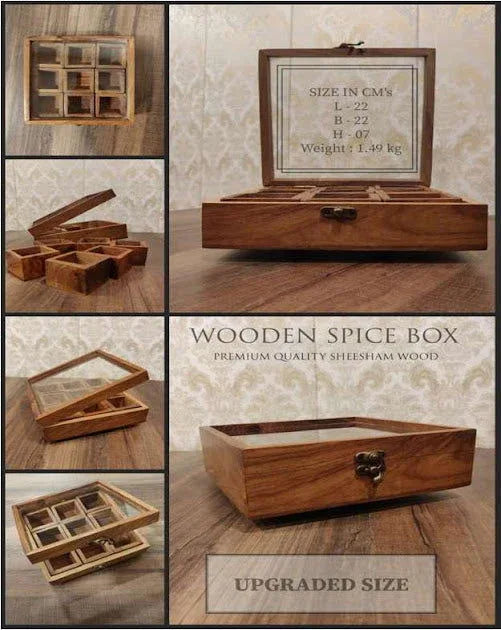 Handcrafted 6 Sheesham Wooden Container Spice Box Masala/Dry Fruit Box - ArtyCraftz.com