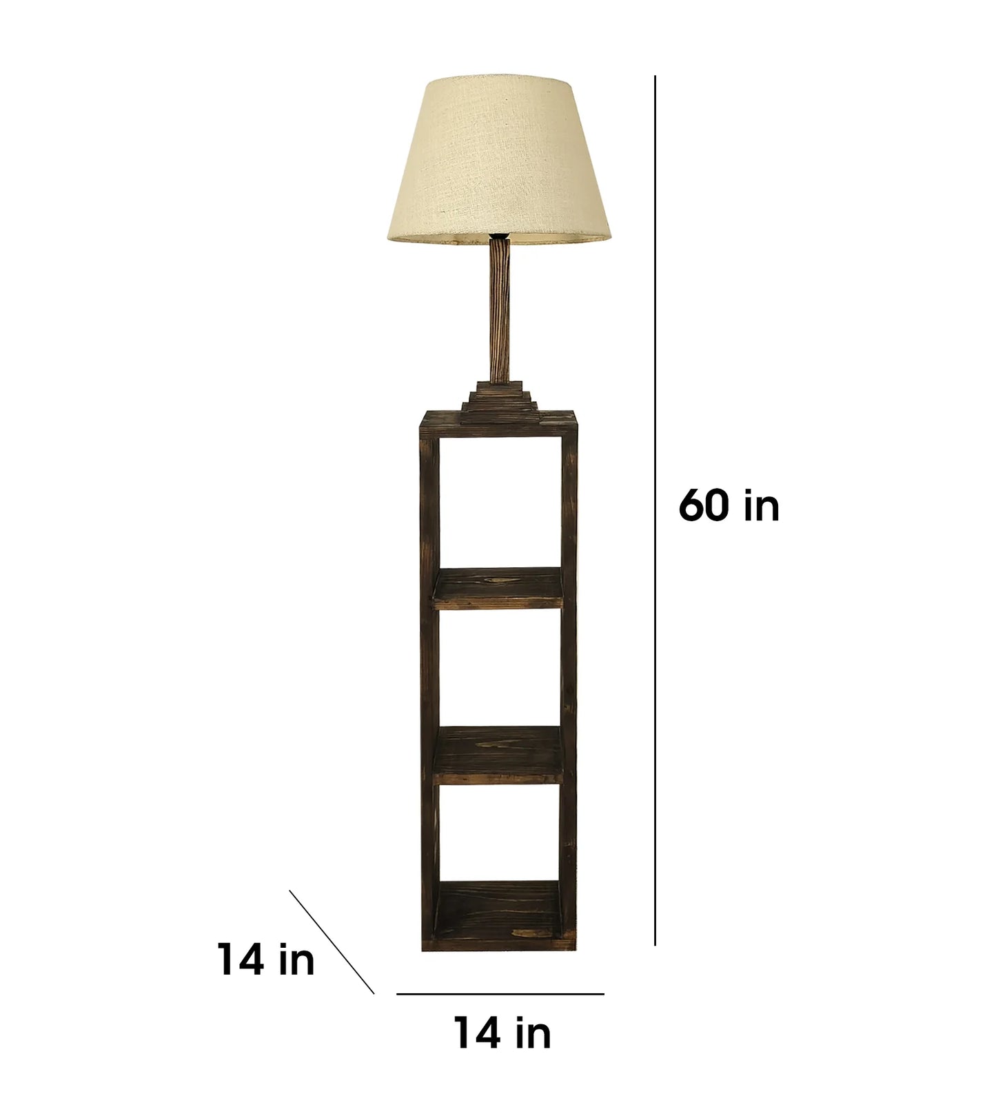 Ebenezer Wooden Floor Lamp with Brown Base and Beige Fabric Lampshade - ArtyCraftz.com
