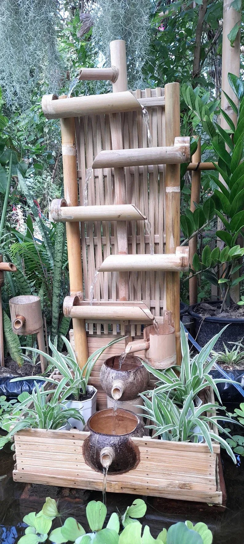 Eco-Chic Water Fountain – Natural Bamboo & Coconut Shell Design-ArtyCraftz.com