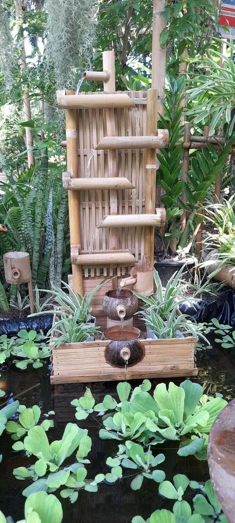 Eco-Chic Water Fountain – Natural Bamboo & Coconut Shell Design-ArtyCraftz.com
