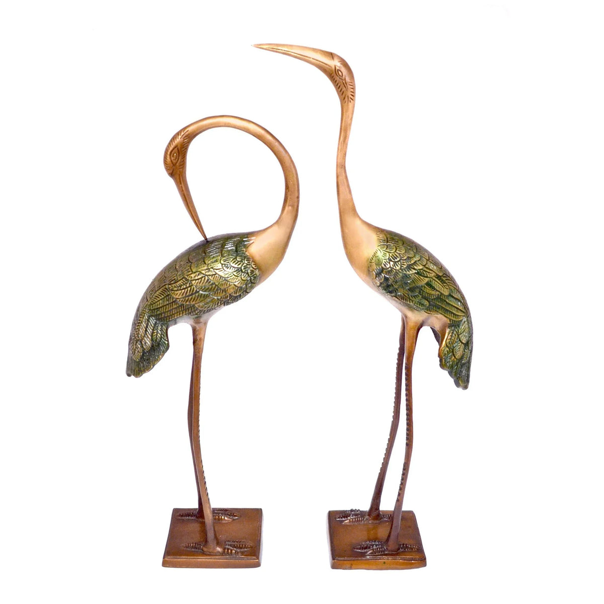 Egret Statue Pair Made of Brass
