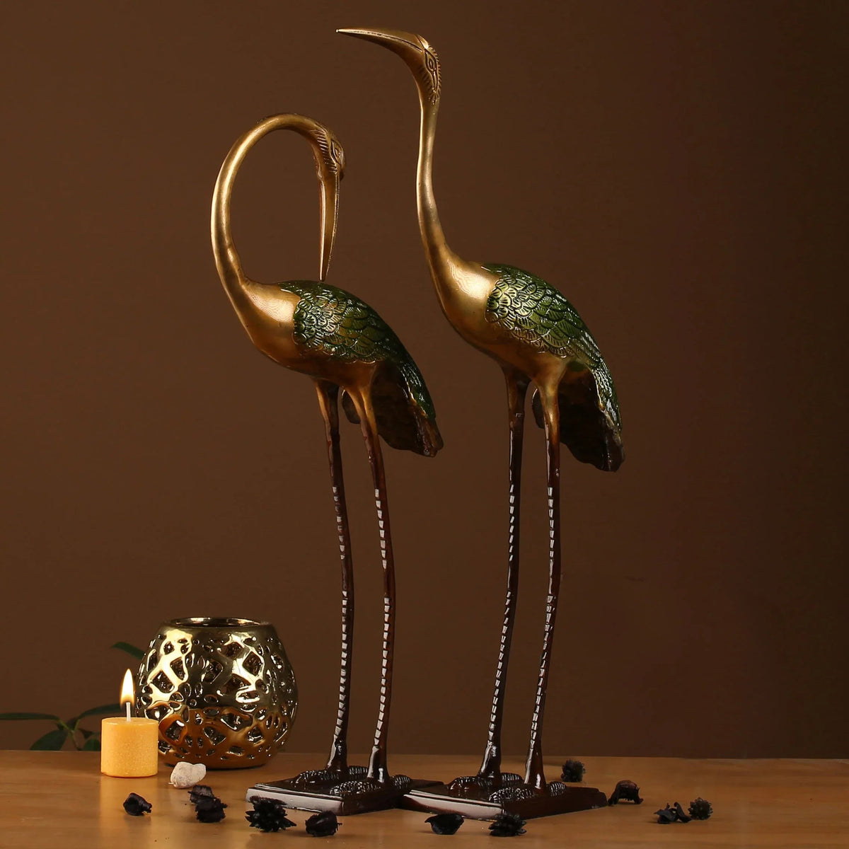 Egret Statue Pair Made of Brass