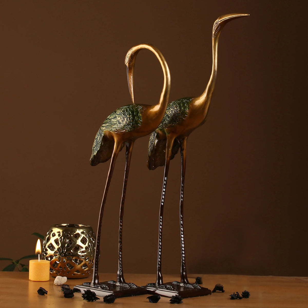 Egret Statue Pair Made of Brass