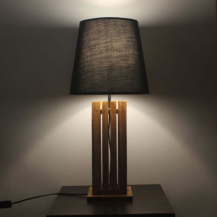 Elegant Brown Wooden Table Lamp with Black Fabric Lampshade - ArtyCraftz.com