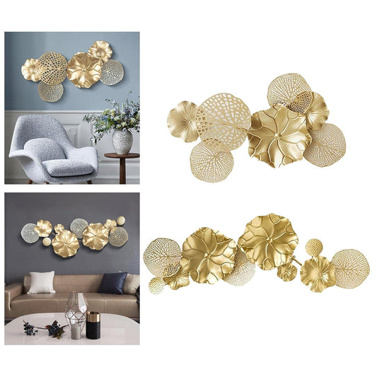 Elegant Golden Lotus Leaves Wall Art-ArtyCraftz.com