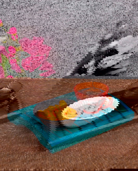 Elegent Blue Wooden Serving Tray (10 x 8 Inch) In Steam Beach Wood Dinnerware - ArtyCraftz.com