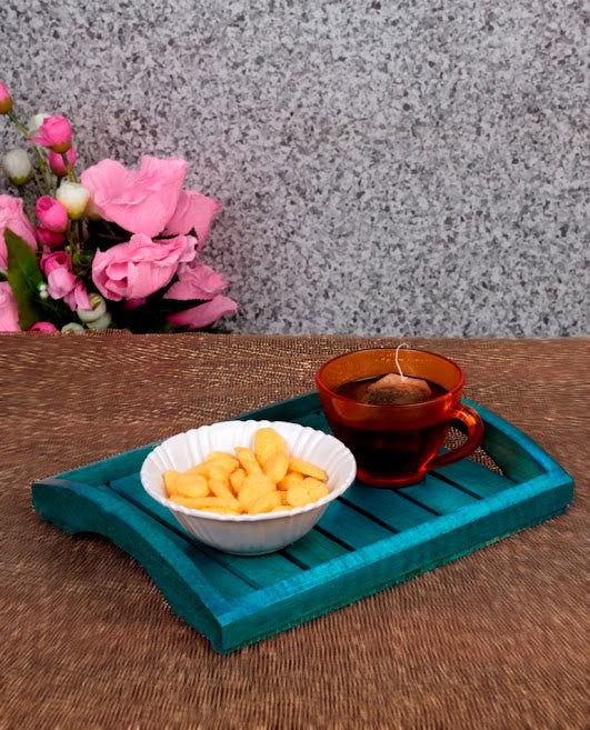 Elegent Blue Wooden Serving Tray (10 x 8 Inch) In Steam Beach Wood Dinnerware - ArtyCraftz.com