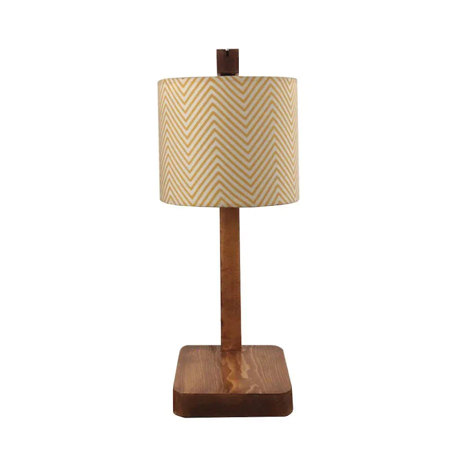 Elementary Wooden Table Lamp with Brown Base and Premium Yellow Fabric Lampshade - ArtyCraftz.com