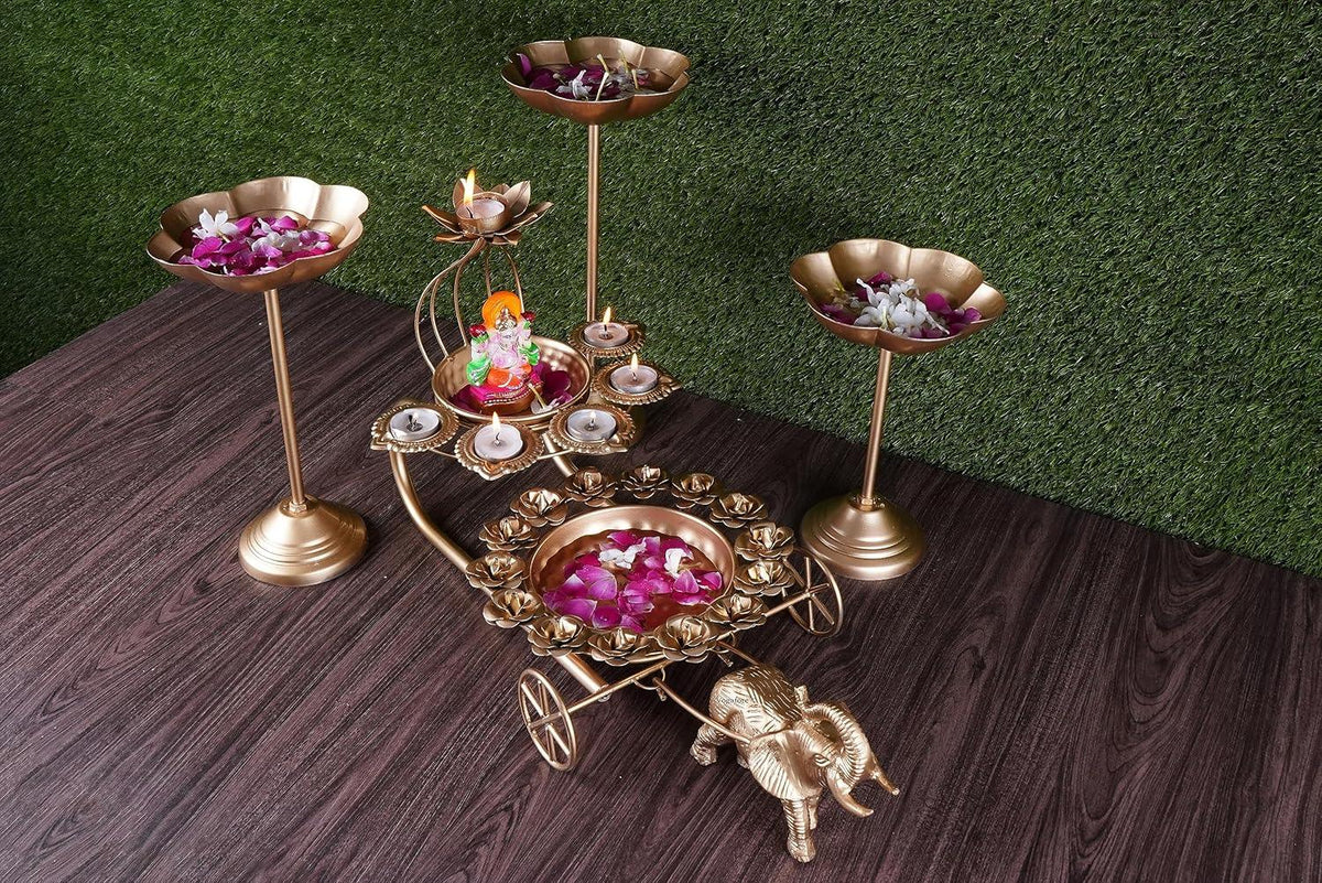 Elephant Gold Baggi Urli Set for home decor and puja-ArtyCraftz.com