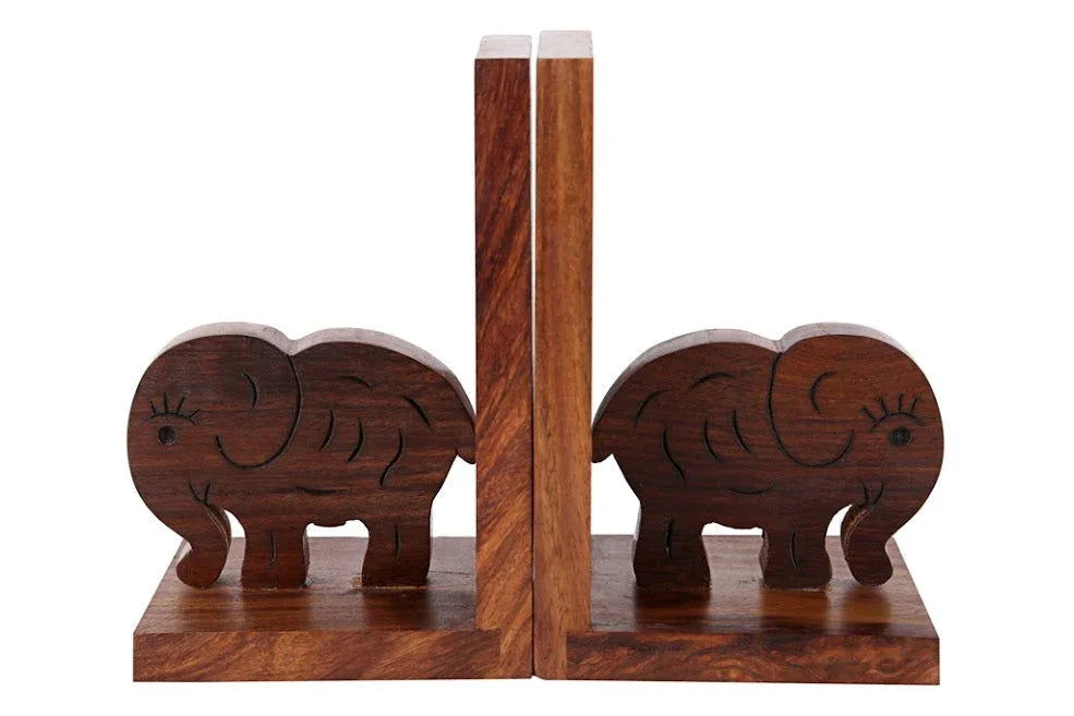Elephant HandCarved Bookend In Sheesham Wood For Home Decor & Gift - ArtyCraftz.com