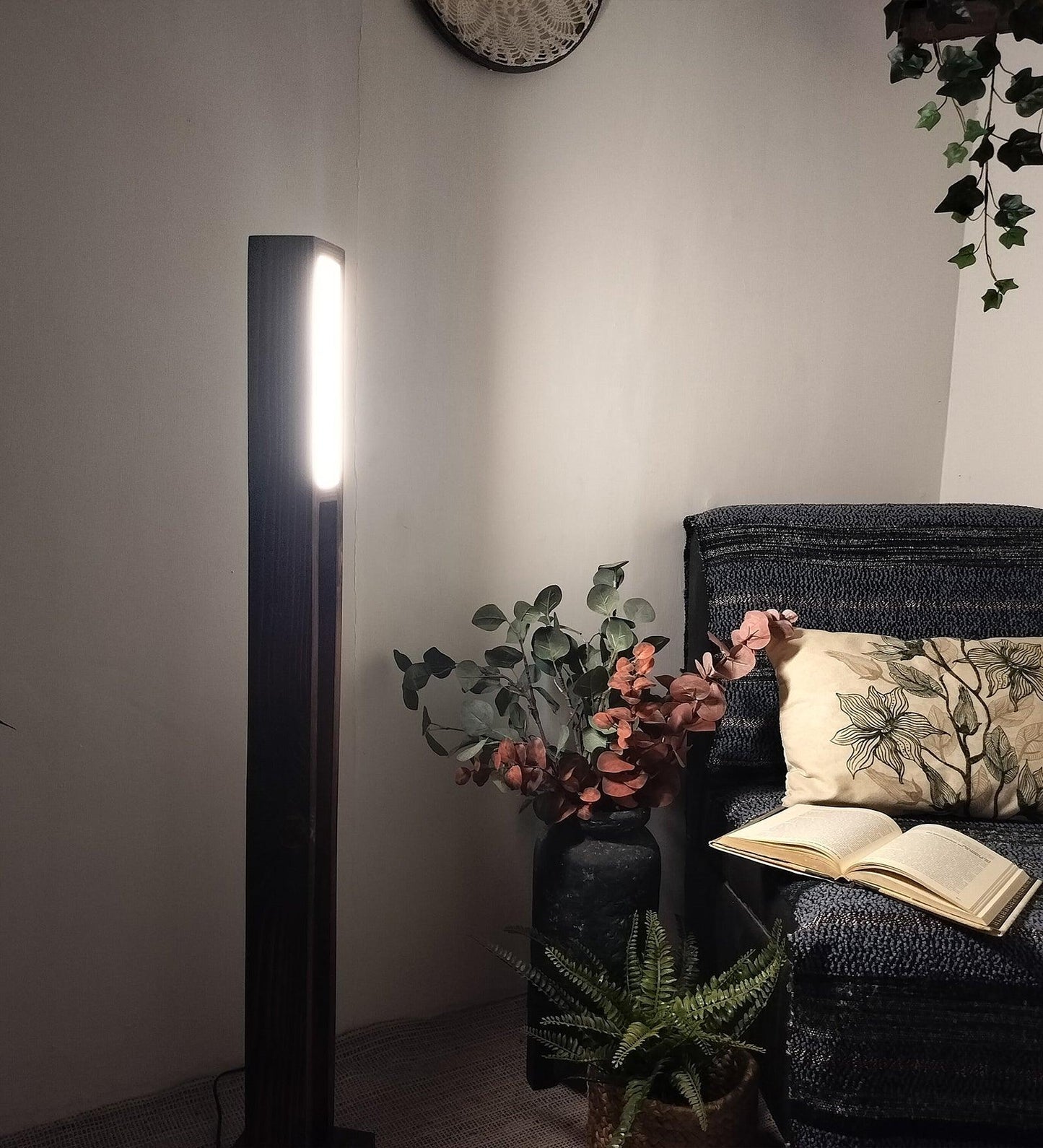 Elevar Wooden LED Floor Lamp with Brown Base - ArtyCraftz.com
