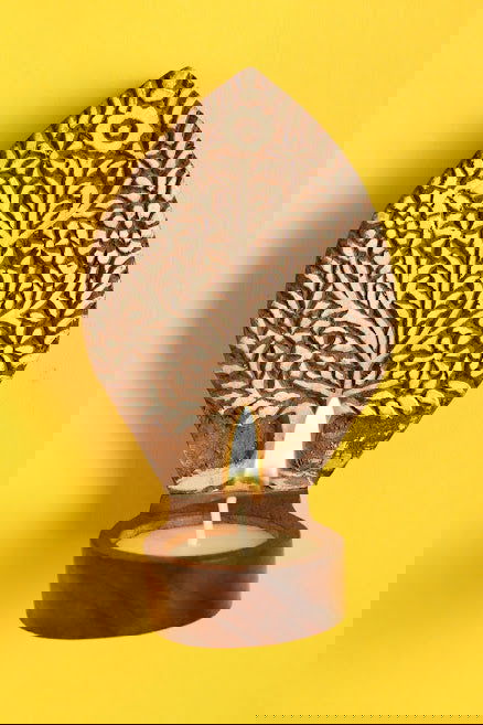 Engraved Beautiful Tree Table Cum Wall Wooden Tealight Holder - ArtyCraftz.com