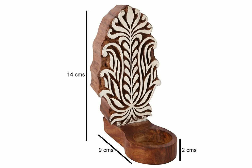 Engraved Floral Table Cum Wall Wooden Tealight Holder - ArtyCraftz.com