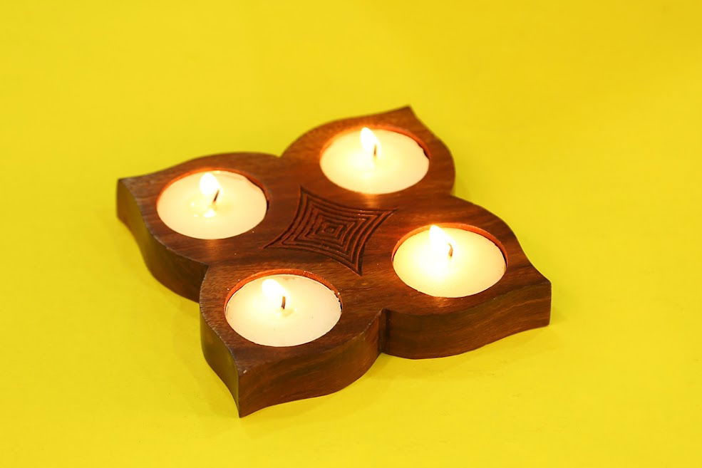 Engraved Natural Table Wooden Tealight Holder - ArtyCraftz.com